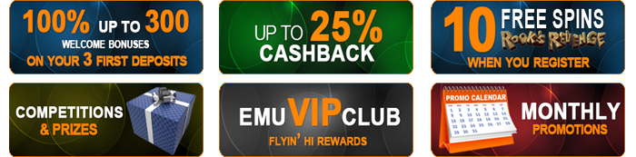 All the bonus offers at Emu pokies casino
