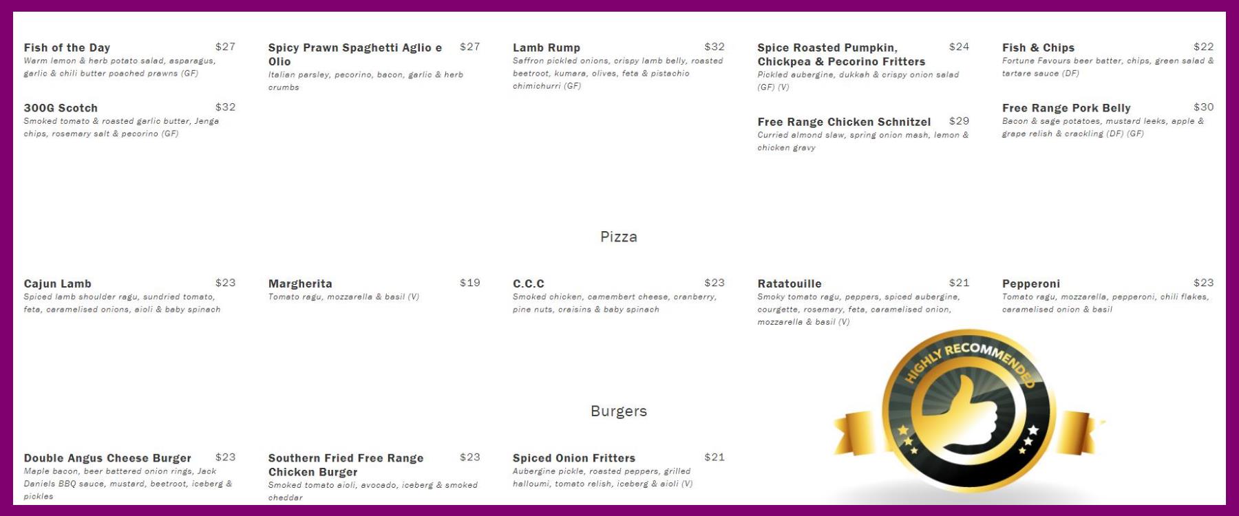 the co-op kitchen and bar menu